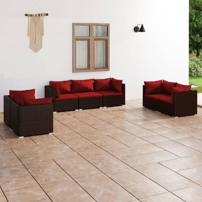 vidaXL - 7-delige - Loungeset - met - kussens - poly - rattan - bruin