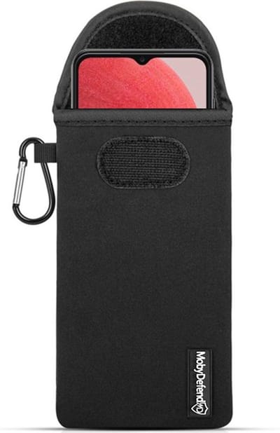 MobyDefend Hoesje - Geschikt voor Samsung Galaxy A13 (4G) - Neopreen Pouch Met Karabijnhaak - Insteek - Riemlus - Zwart