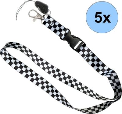 5 Keycords Geblokt Zwart/Wit Print - Keycord - Lanyard - Sleutelkoord - Badgehouder - 51cm - 20mm - Geblokt Zwart/Wit - 5 Stuks