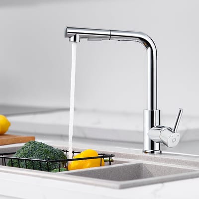 CECIPA max Keuken kraan - Keukenkraan Met Uittrekbare Uitloop met 2 straalsoorten - 360° Draaibare Mengkraan - Chroom