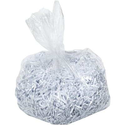 Rexel plastic afvalzakken, met brede invoertrechter voor grote kantoorvernietigers, 175 l, 20 stuks, in praktische dispenserdoos, polypropyleen, transparant
