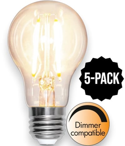 5-Pack | Standaard bol helder filament - E27 - 8W - Extra Warm Wit - 2700K - Dimbaar