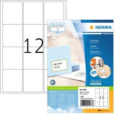 HERMA Adress-etiketten wit 63.5x72 Premium A4 1200 st.