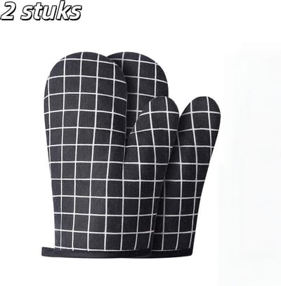 2 stuks - Ovenwanten - Hittebestendige handschoenen - Hittebestendige pannenlappen - Isolatie voor oven en heteluchtfriteuse - Geschikt voor koken, bakken en barbecueën - Zwart