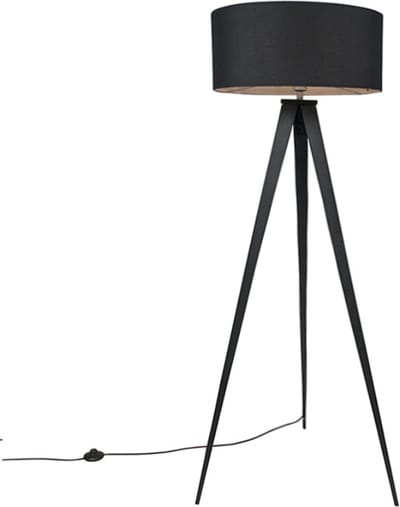 QAZQA Tripe FL - Tripod/driepoot vloerlamp - 1 lichts - H 1440 mm - Zwart