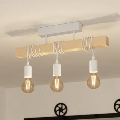EGLO Townshend Plafondlamp - E27 - 55 cm - Wit/Bruin - FSC Hout