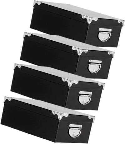 5Five Spullen Opbergdoos box - 4x - zwart - 28 x 20 x 11 cm - Karton - Diverse toepassingen - Opslagbox