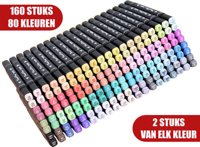 Touch® Markeerstiften - 80 Kleuren / 160 Stiften - 2 Markers Van Elk Kleur - Dual-Tip Markers - Twinmarkers - Alcohol Markers - Kleurstiften - Stiften voor Volwassenen - Etui - Navulling