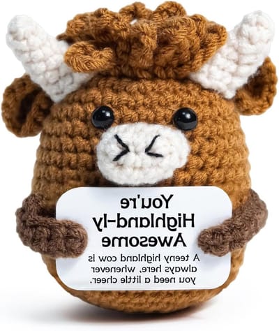 Schattige Hooglander Gehaakte Tafeldecoratie voor Emotionele Ondersteuning, Perfecte Cadeau voor Vrouwen en Collega's, Hooglander Knuffeldier