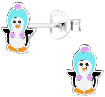 Joy|S - Zilveren pinguin oorbellen - 6 x 8 mm - kinderoorbellen - t37