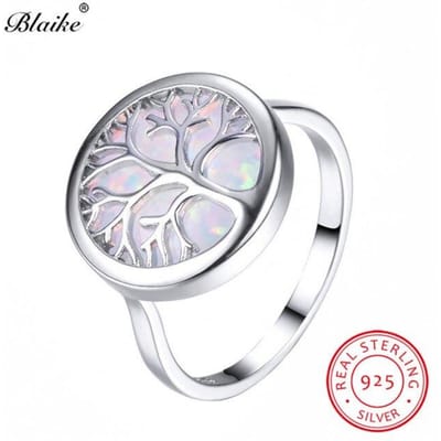 Blaike Vivid Life Tree Wit/Blauwe Vuur Opaal Ringen Voor Vrouwen Mannen 925 Sterling Zilveren Ring Fijne Sieraden Regenboog Geboortesteen Geschenken 7 white