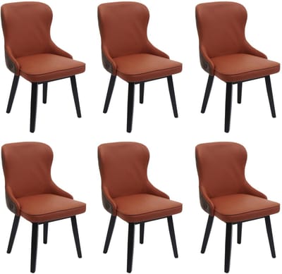 Set van 6 eetkamerstoelen MCW-M60, gestoffeerde stoel, keukenstoel, fauteuil, stof/textiel, massief hout ~ terracottabruin