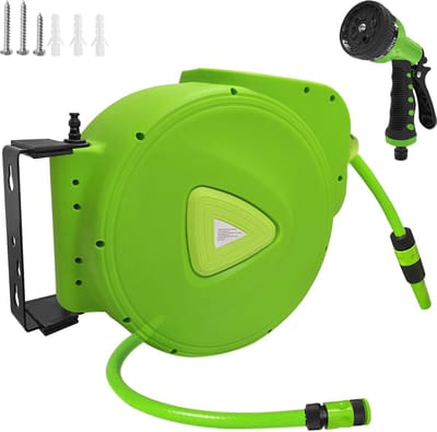 30m Automatische Tuinslanghaspel met 180° Draaibare Aansluiting voor Tuin, Camping en Garage