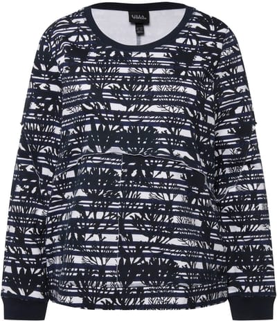 Ulla Popken - Dames - Sweatshirt open randen ronde hals lange mouwen - Marine - Maat 42+