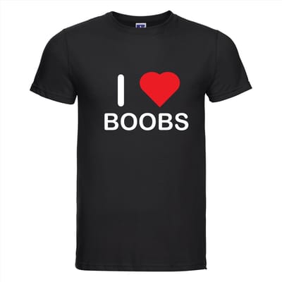 I LOVE BOOBS T-shirt - 100% Katoen - Maat L - Classic Fit - Zwart