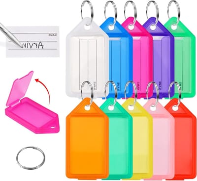 Robuuste plastic keychain tags in 10 kleuren - 50 stuks, schrijfbare labels voor identificatie van bagage, huisdieren en koffers