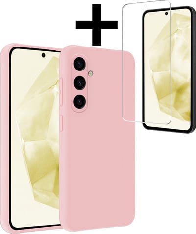 Hoesje - Met Screenprotector - Geschikt voor Samsung Galaxy A35 - Sterk & Shockproof - Back Cover - Siliconen Case - Telefoon Hoes - Telefoonhoesjes - Lichtroze