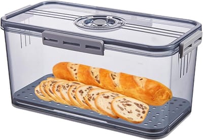 Broodbak - Broodcontainer opslag - Brood vers houden - Instelbaar luchtventiel - 33.5L x 18.5W cm - Grijs