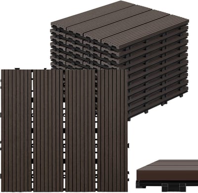 Terrastegels WPC Vlondertegels - 11 Stuks - 30 x 30 cm 1 m² - WPC Composiet Kunststof - Makkelijke en Snelle Montage - Balkontegels - Vlondertegel Set - Onderhoudsvrij - Tuin, Balkontegels - Terrasplanken - Koffie Bruin