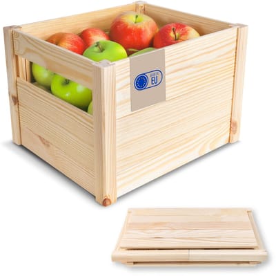 Creative Deco | Houten vouwdoos | 34,5 x 29,5 x 23,5 cm | Gemakkelijk in elkaar te zetten, geen gereedschap nodig | Opbergdoos voor fruit, groenten | Houten doos, cadeaudoos, speelgoeddoos