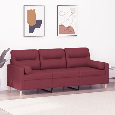 vidaXL - Driezitsbank - met - sierkussens - 180 - cm - stof - wijnrood
