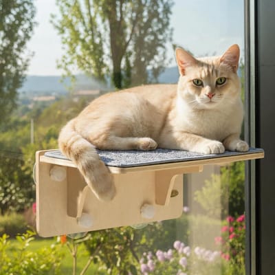 Famanu – Raambed voor katten met vilten kussen, universele hangmat met sterke zuignappen