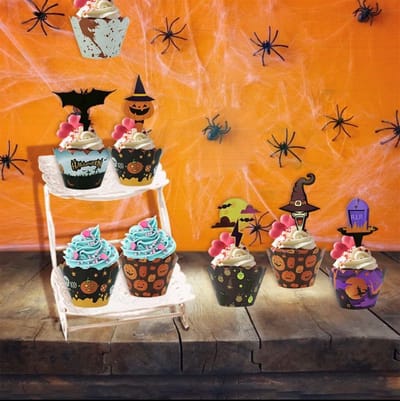 Akyol - cupcake topper - 6 stuks - halloween cupcake topper - halloween taarttopper - cupcake decoratie halloween - horror - halloween - pompoen - spook - halloween decoratie - verjaardag – feestje – versiering – cake topper