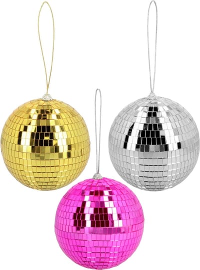 Disco spiegelballen set 3x stuks - mix kleuren - Dia 15 cm - Seventies/eighties thema versiering
