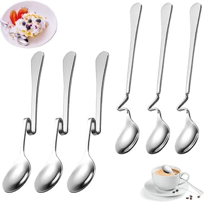 Dailygoods- Longdrinklepels Set van 6 - Roestvrij Stalen Lepels - Antislip Knik - Koffielepel/Cocktailroerlepel - Gebogen Handvat - Hoogwaardig Materiaal