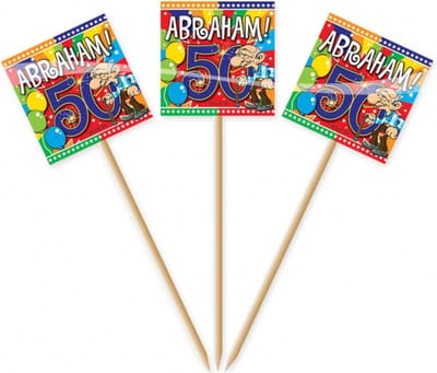 Cocktailprikkers Abraham - 50 jaar- 50 stuks - Leeftijd Feestartikelen en tafel versiering