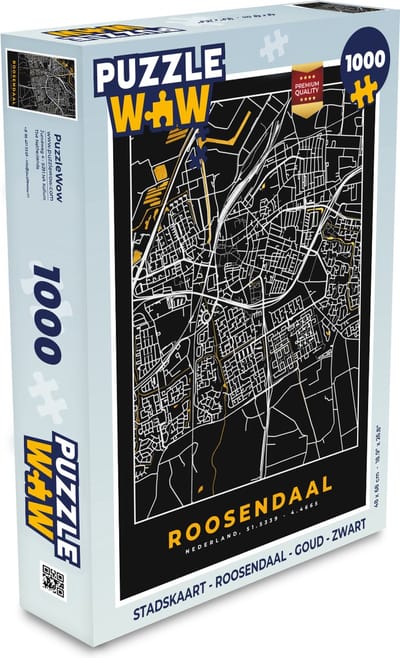 Puzzel Stadskaart - Roosendaal - Goud - Zwart - Legpuzzel - Puzzel 1000 stukjes volwassenen - Plattegrond