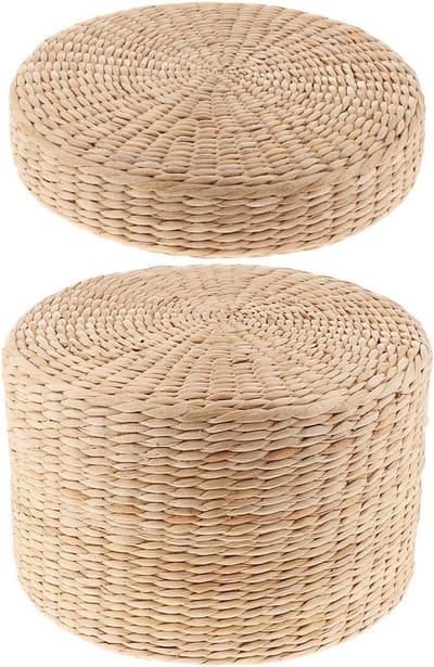 Meditatiekussen Set - Vloerkussen Tatami - Zitcomfort Thuis - Natuurlijk Stro Geweven - 30cm Diameter