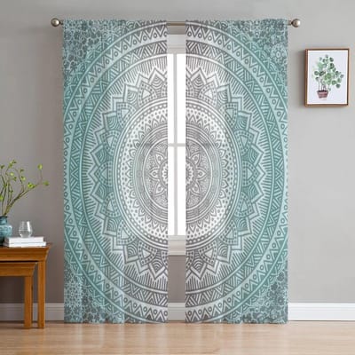 Tule Gordijnen Mandala Patroon Verloop Jongens En Meisjes Slaapkamer Transparant Hangend Gordijn Woonkamer Keuken Gaas Gordijn 135W x 114H(cm)