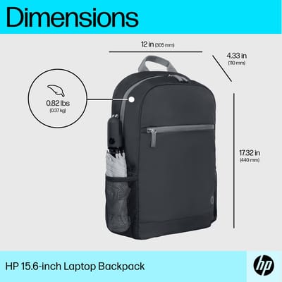 HP 15,6-inch Laptop Rugzak – Waterafstotend, Lichtgewicht & Duurzaam – Geschikt voor 15,6” Laptops – Zwart/Grijs