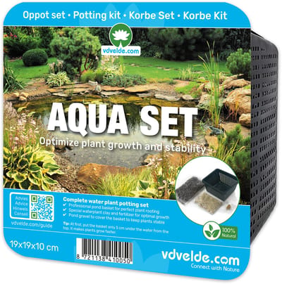 vdvelde.com - AQUA SET vijverplanten compleetset 19x19x10 cm - Vijvermand incl. substraat, klei, meststof en grind - Direct plantklaar voor waterplanten