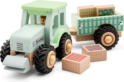 New Classic Toys® Houten Tractor met Aanhanger - Inclusief 4 Groentekisten - Groen - Educatief Speelvoertuig - Rollenspel Speelgoed - Vanaf 18 Maanden