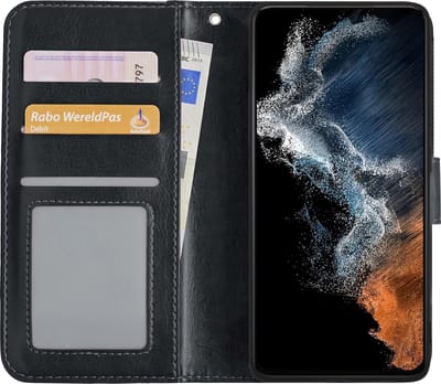 Hoesje - Met Pasjeshouder - Geschikt voor Samsung Galaxy S22 - Luxe Bookcase Portemonee - Flip Case - Kunstleer Book Case - Flipcase - Book Cover - Walletcase - Portemonneehoes - Zwart