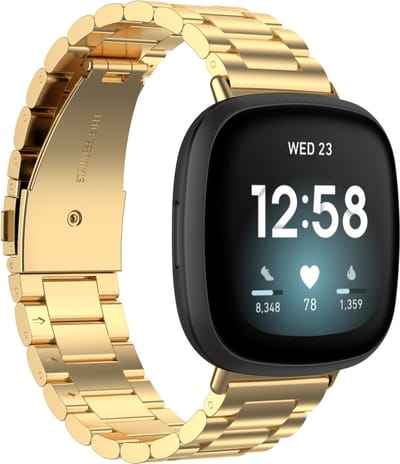 By Qubix - Compatible Fitbit bandje - geschikt voor Fitbit Versa 3/4 & Sense 1/2 metalen schakelbandje - Goud Smartwatchbandje bandje Armband Polsband Strap Band Watchband