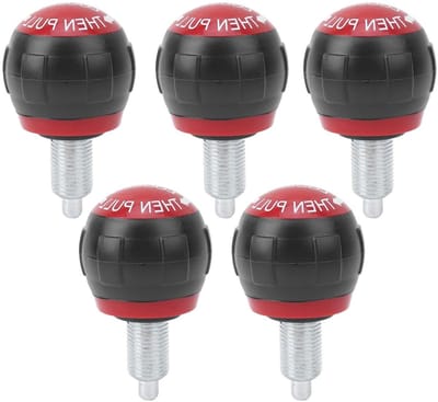 Fitness Pop-Pull Pin met Glad Kunststof Handvat voor Training Wheels - Set van 5, 50 x 45 mm, Zwart Rood, Ideaal voor Krachttraining en Mobiliteitsoefeningen