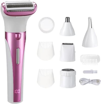 Dames Ontharingsapparaat 6-in-1 - Elektrische Gezicht en Body Haar Trimmer - Draadloze USB-C Oplader - Waterdicht & Wasbaar - Incl. Neus/Wenkbrauw/Bikinischeermesjes - Roze Professionele Epilatie Set