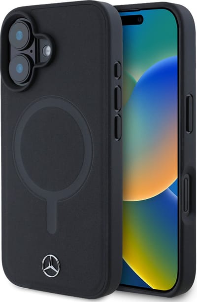 Mercedes-Benz Backcase hoesje geschikt voor iPhone 16 Plus - Effen Zwart - Leer