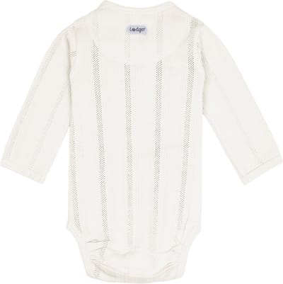 Lodger Romper met lange mouwen - Pointelle - Wit - Maat 50 - bio katoen - Overslag romper