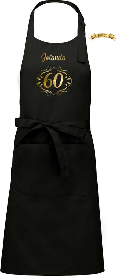 Naam cadeau - Hoera 60 - unisex keukenschort/barbecueschort - zwart - cadeau verjaardag - trouwdag - jubileum