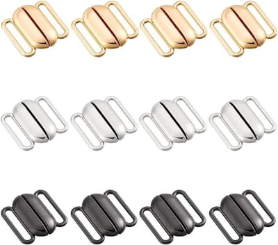 12 Sets 3 Kleurige Sluitingen en Gespen, 0.7 Inch Voorzijde Sluitende Bikini Sluiting voor Lingerie en Badmode, Gouden Kleur