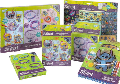 Disney Stitch Mega Knutselpakket voor Kinderen – Totum Creatieve Set – Diamond Painting, Gips Gieten, Armbandjes Maken, Sticker Set en Designer Doeboek – 6-in-1 Knutseldoos