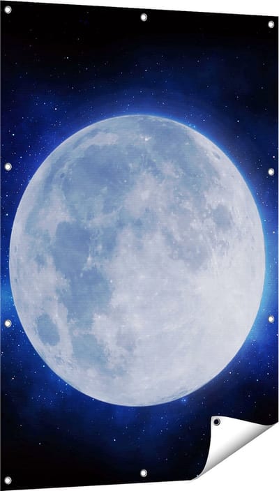 Gards Tuinposter Volle Maan in de Ruimte - 80x120 cm - Tuindoek - Tuindecoratie - Wanddecoratie buiten - Tuinschilderij