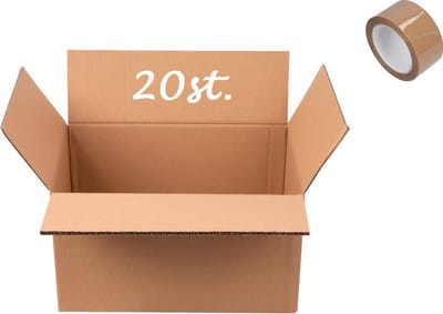 Verhuisdoos 20 stuks GROOT Karton 600 x 400 x 250 mm 1 ROL PLAKBAND 100m Kartonnen Dozen dubbele Golf Bruin Doos 60 x 40 x 25 cm verhuisdozen STEVIG 5-laags karton 660g/m2