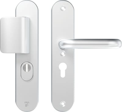 AXA Veiligheidsbeslag (Oval Plus) Aluminium glad: Duwer-Kruk (model D-duwer/U) PC55 met kerntrekbeveiliging SKG***