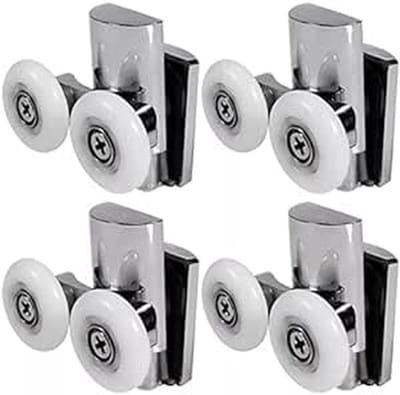 Dailygoods- Douchedeurrollen Heavy Duty - Set van 4 Stuks - 2 Bovenste/2 Onderste Rollen - Geschikt voor Platte/Gebogen Deuren - 23 mm Wiel Diameter - Slijtvaste Pads - Douchedeurwielen