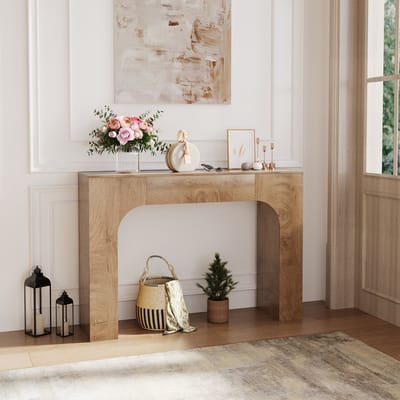 Slank landelijk wandtafel voor de woonkamer – smalle houten entreetafel met rustiek eikenaccent, ruimtebesparend gangmeubel, geschikt achter de bank of in de hal, 120 cm